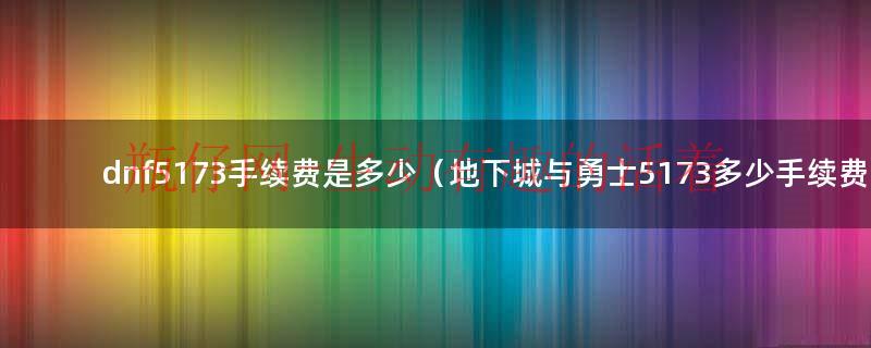 dnf5173手续费是多少（地下城与勇士5173多少手续费）
