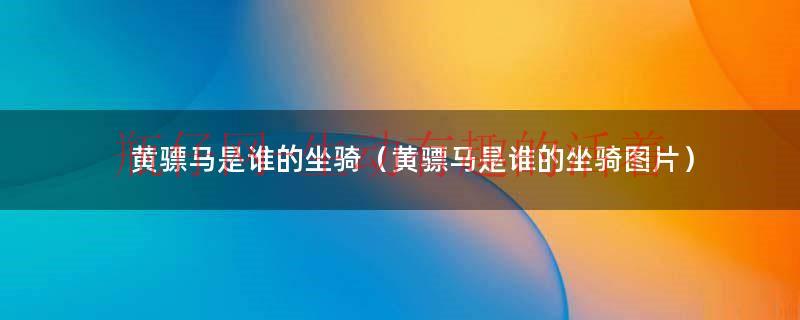 黄骠马是谁（黄骠马的骑者是谁）